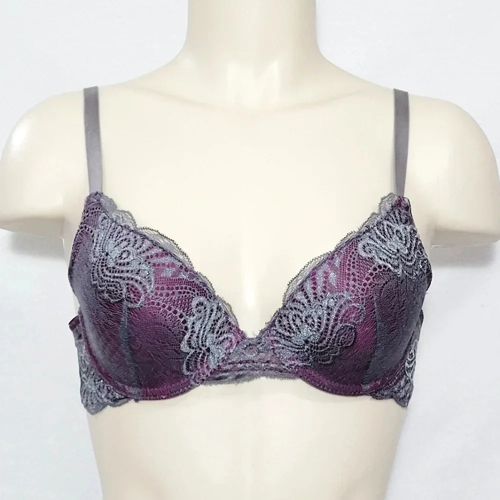 Metaphor Lace Covered Lined Contour Cup Underwire Bra 34B Purple & Gray New wit